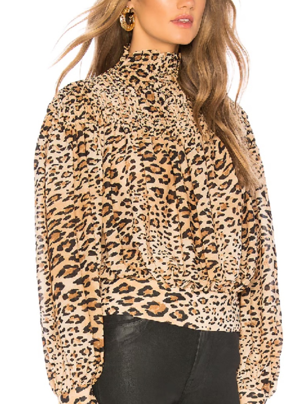 Frame Smocked Cheetah Blouse Size Small Animal Print Feminine (E)